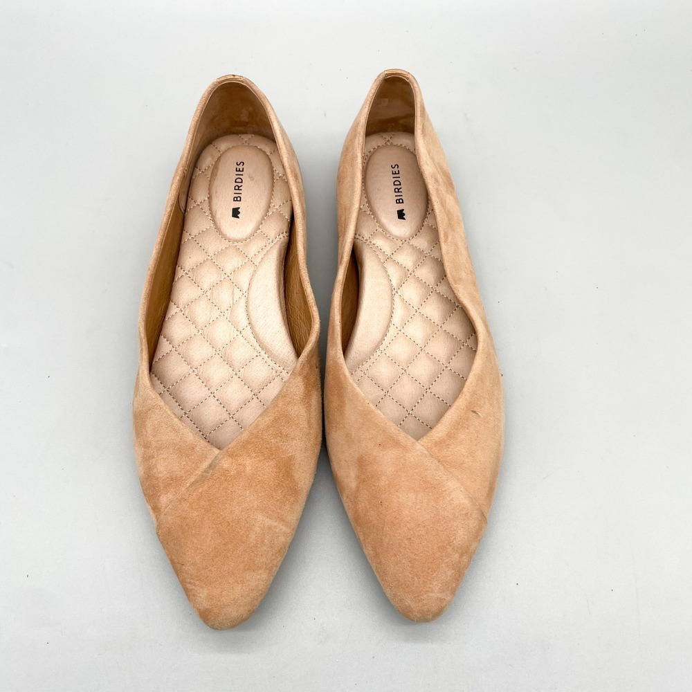 Birdies Womens 6 Goldfinch Ballet Flats Latte Tan Suede Preppy Office Classic